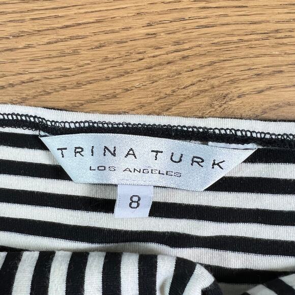 Trina Turk Womens Halter Striped‎ Drop Waist Dress Black Ivory Size 8 Vacation - Picture 3 of 4